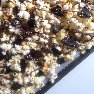 Stovetop Kettle Corn with a Chocolate Drizzle, Oreos and Sprinkles